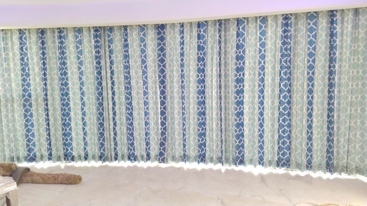 Blue and mint trellis curtains