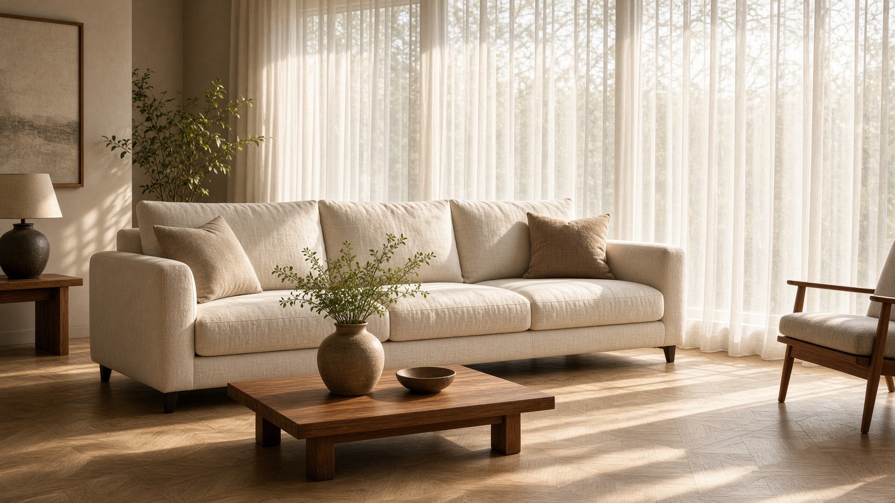 Cream linen sofa