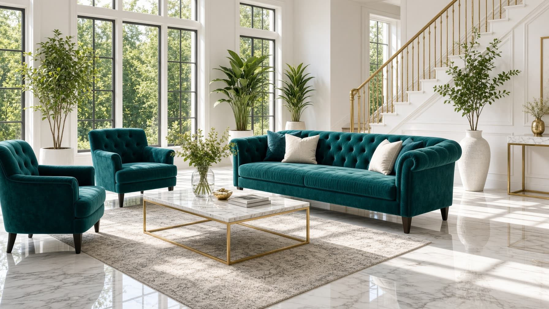 Bright teal living room