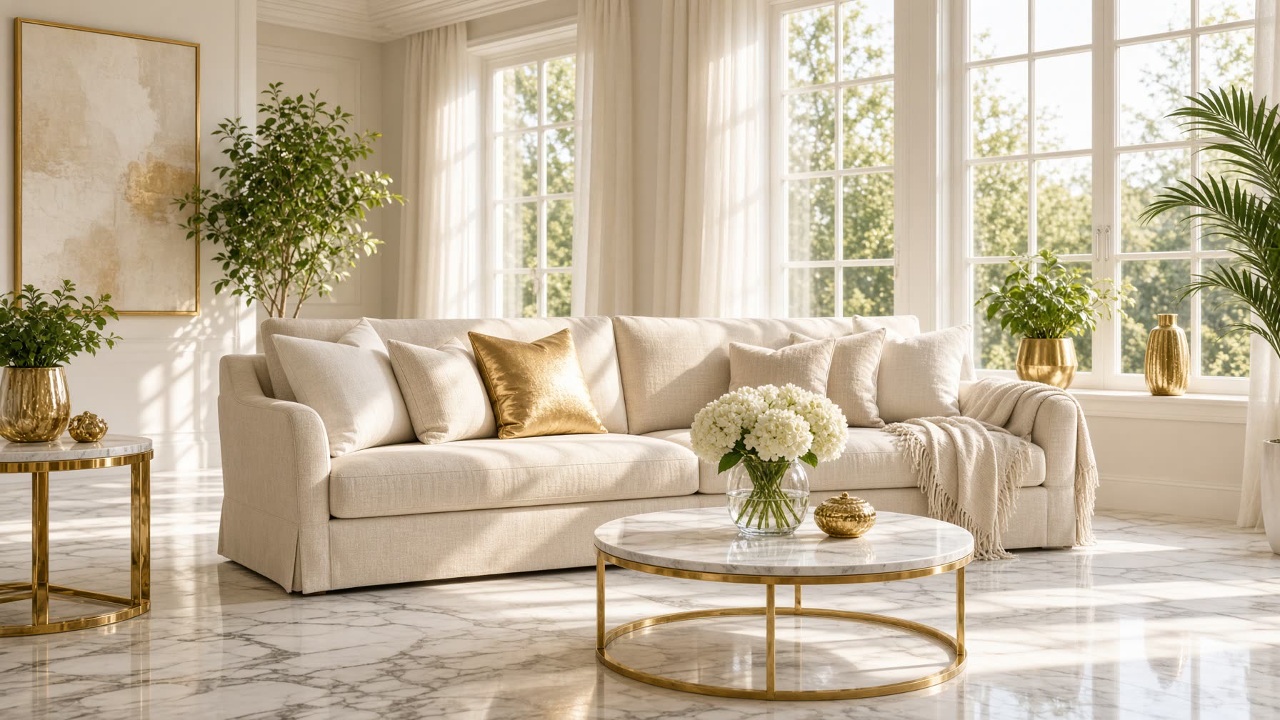 Sunlit cream sofa