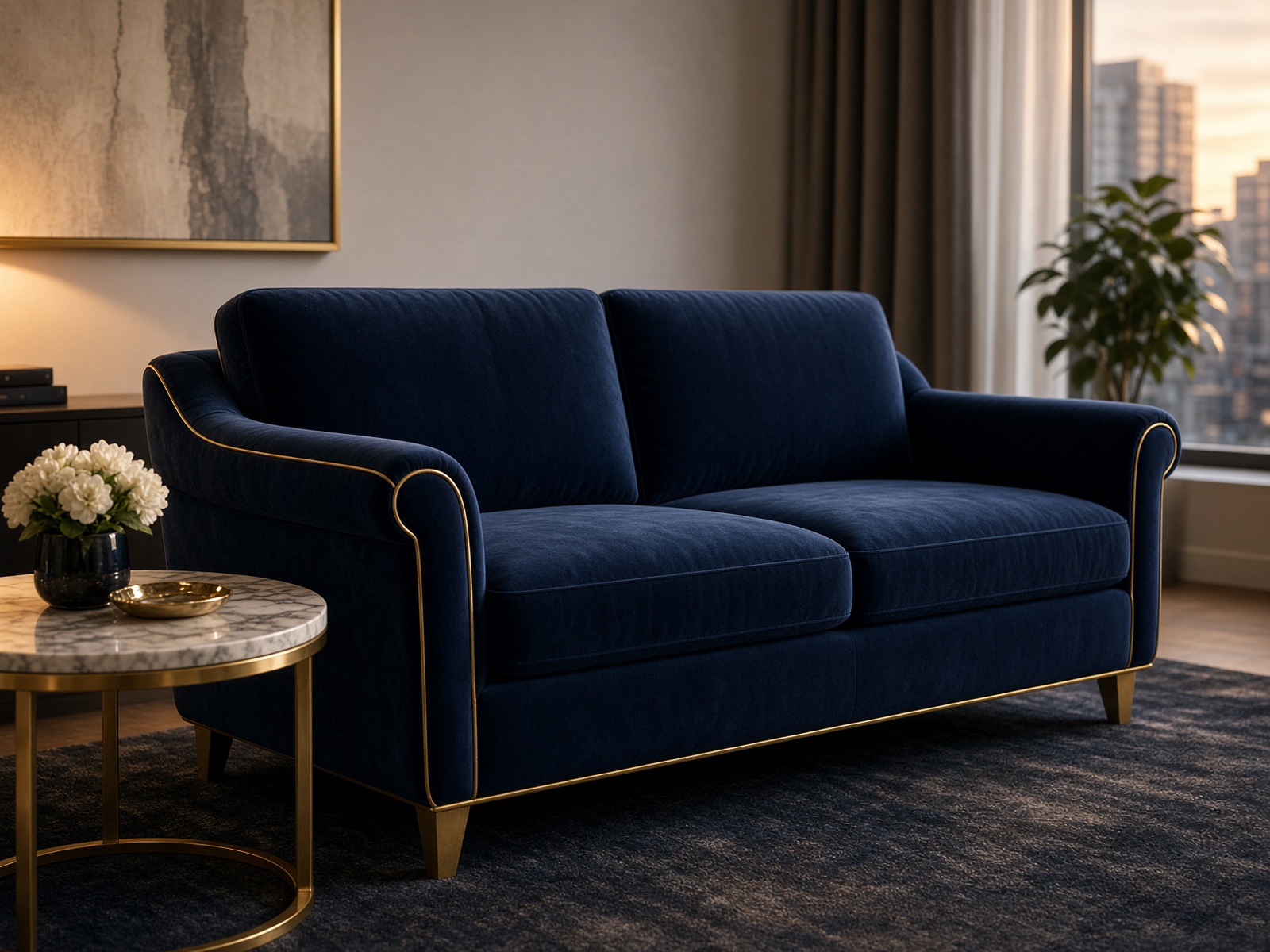Navy velvet sofa